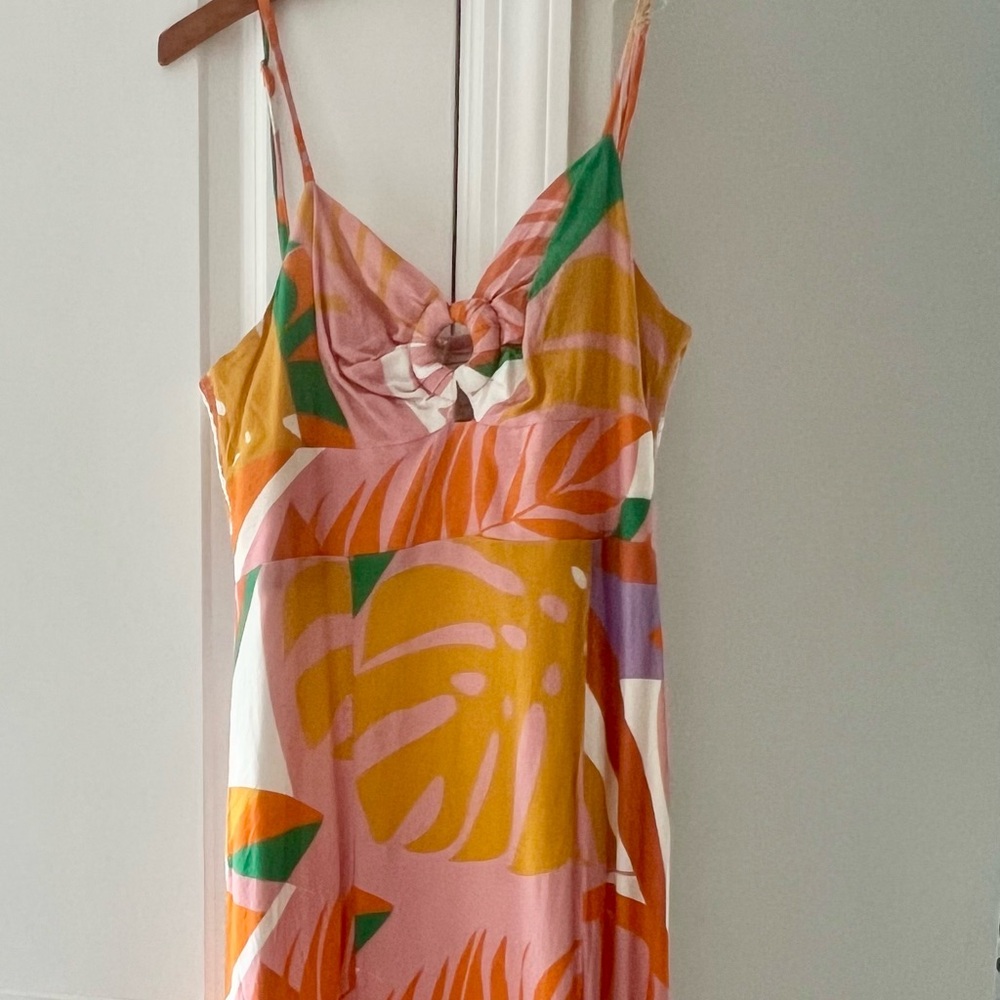 Hutch Pink and Yellow Smocked Midi Dress - Tropical floral